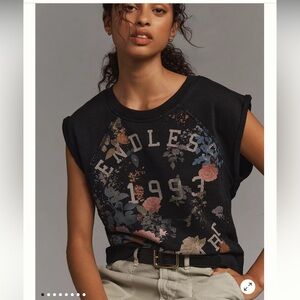 Anthropologie Pilcro Black Graphic Women's Top Size Small Sweat Shirt Floral